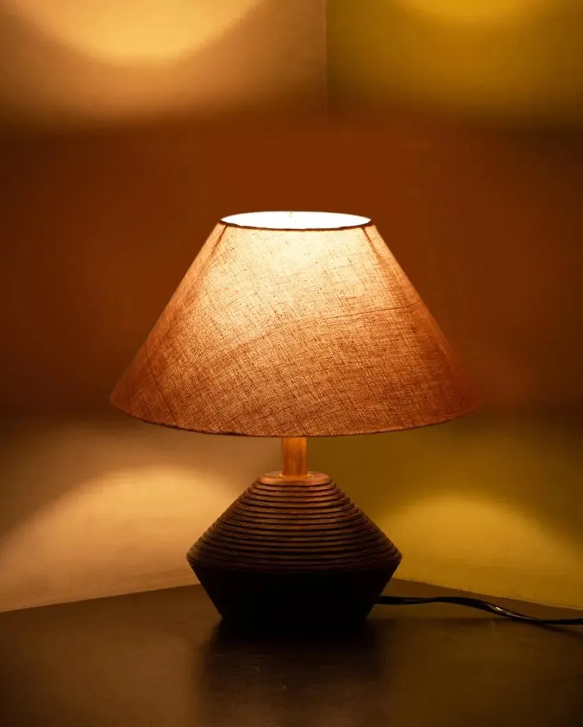 Dynamic Cotton Table Lamp With Wooden Natural Base | 10 x 12 Inches