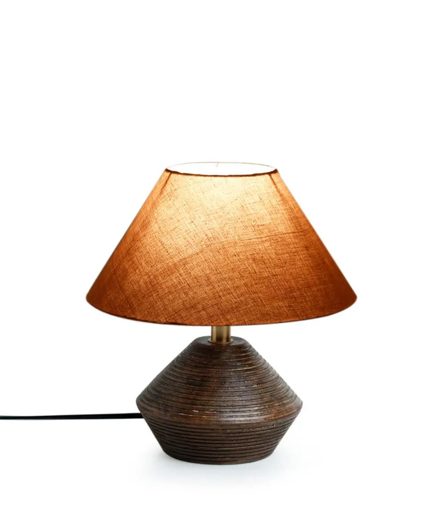 Dynamic Cotton Table Lamp With Wooden Natural Base | 10 x 12 Inches