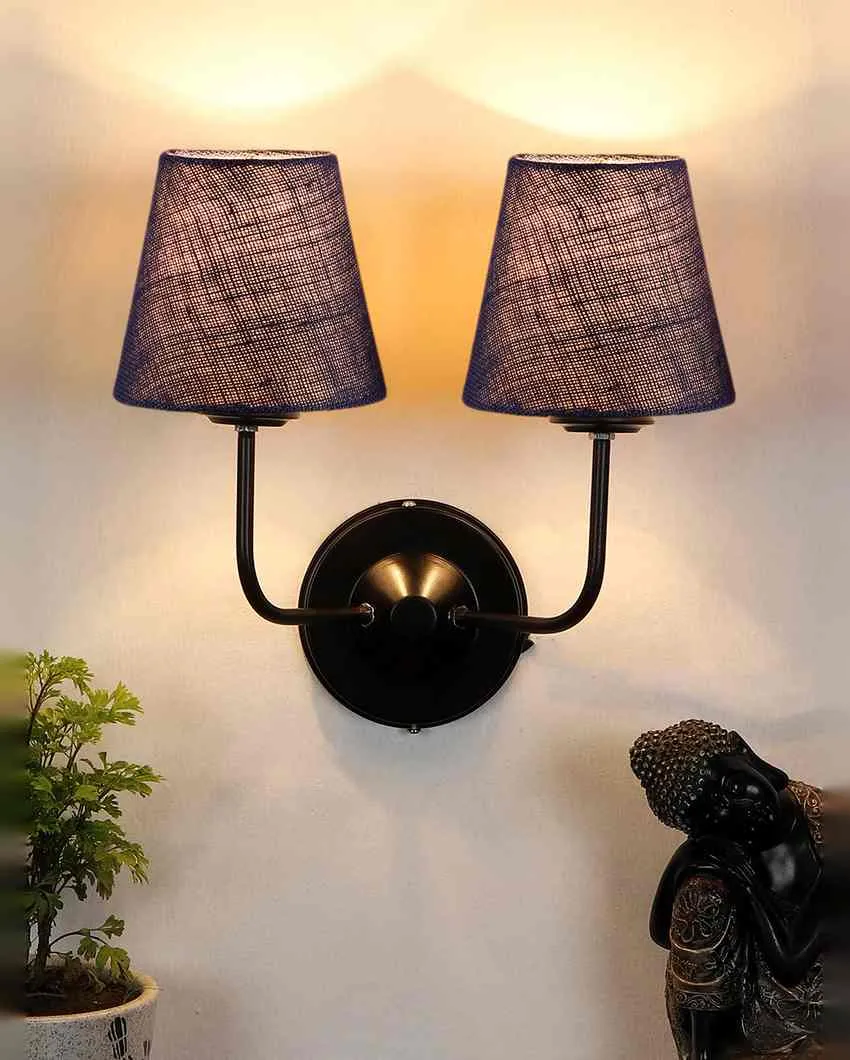 Earthy Jute Wall Mounted Dual Lamp Iron Base | Set of 2 | 4 x 13 inches