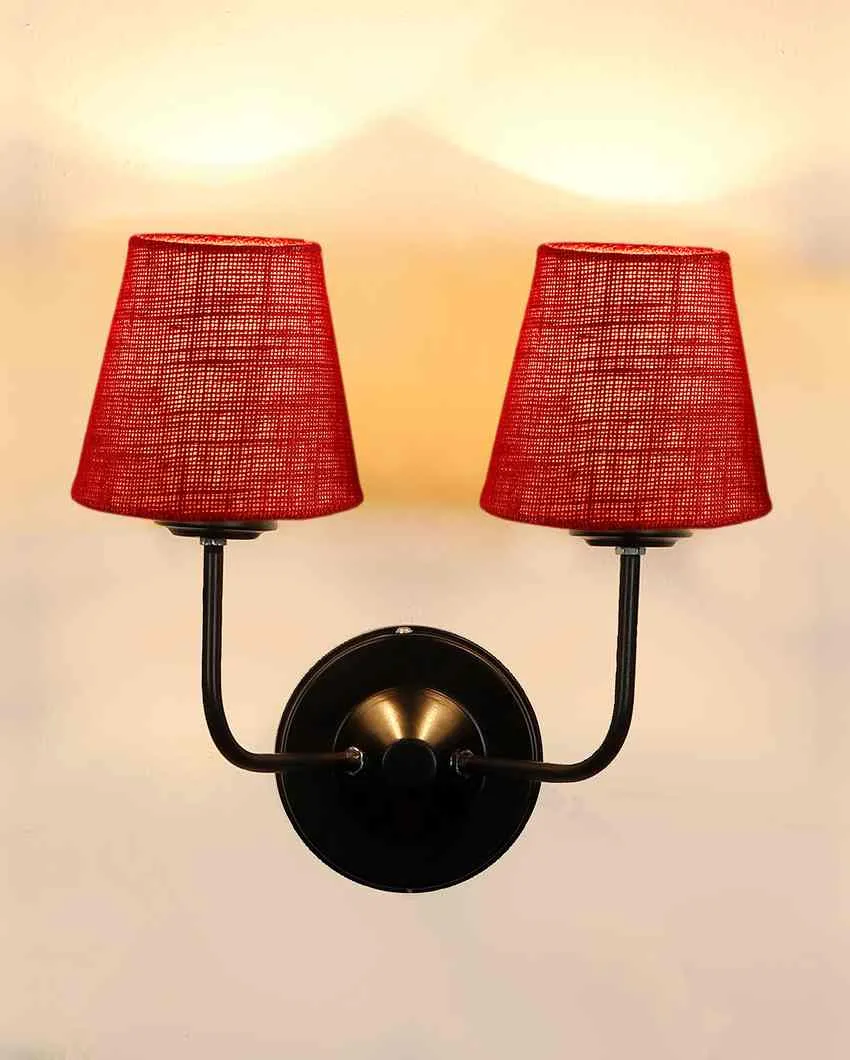 Earthy Jute Wall Mounted Dual Lamp Iron Base | Set of 2 | 4 x 13 inches