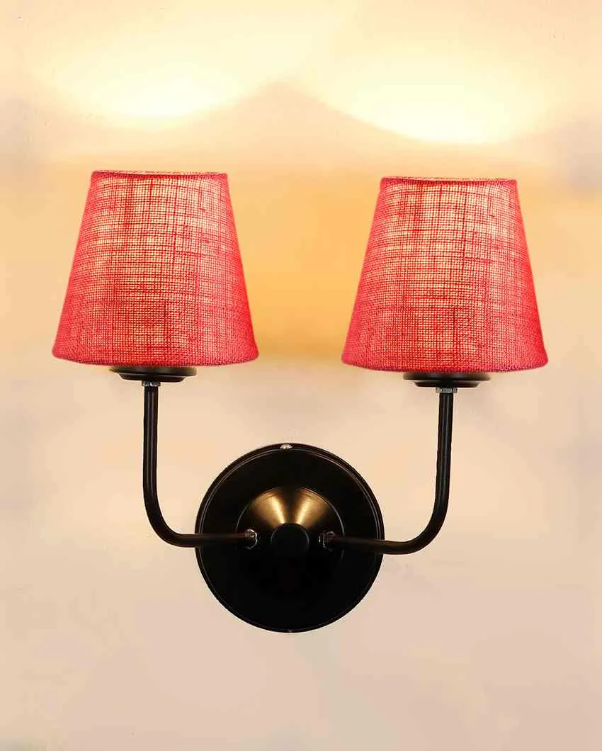 Earthy Jute Wall Mounted Dual Lamp Iron Base | Set of 2 | 4 x 13 inches