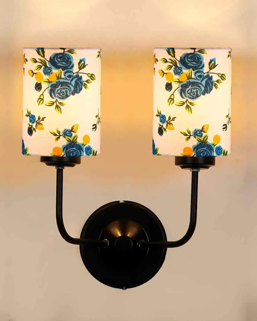 Elegant Cotton Shade Wall Mounted Dual Lamp With Iron Base | Set of 2 | 4 x 12 x 14 inches