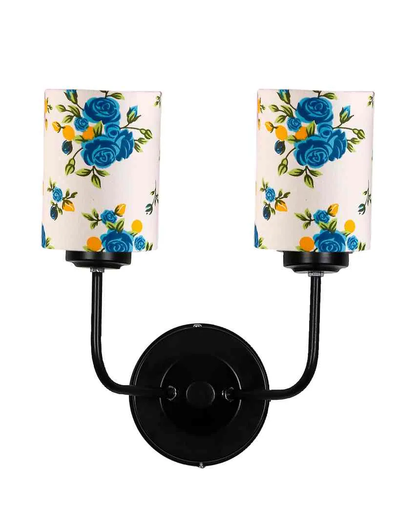 Elegant Cotton Shade Wall Mounted Dual Lamp With Iron Base | Set of 2 | 4 x 12 x 14 inches