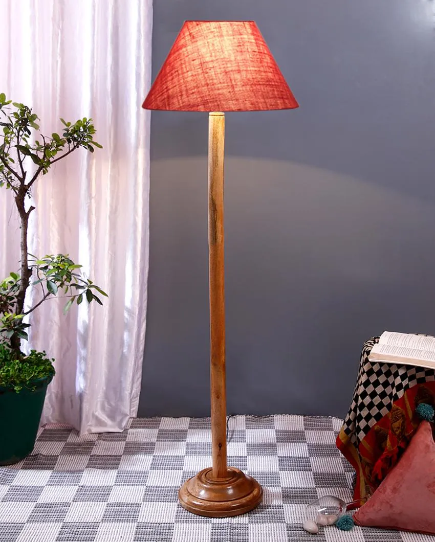 Elegant Jute Conical Shade Floor Lamp with Wooden Base | 14 x 59 Inches