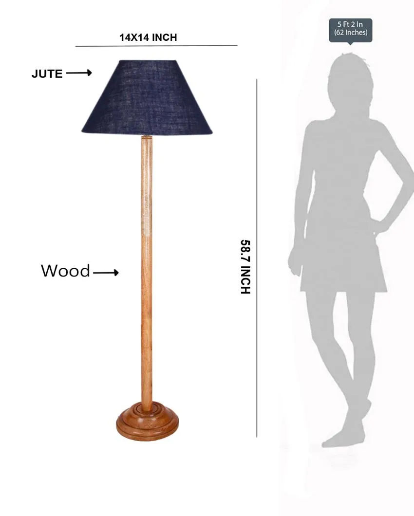 Elegant Jute Conical Shade Floor Lamp with Wooden Base | 14 x 59 Inches