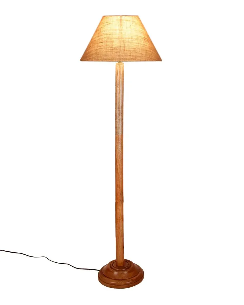 Elegant Jute Conical Shade Floor Lamp with Wooden Base | 14 x 59 Inches