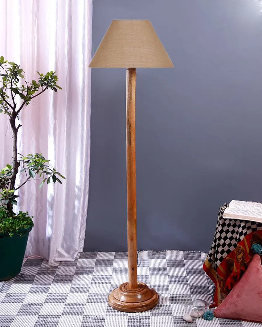 Elegant Jute Conical Shade Floor Lamp with Wooden Base | 14 x 59 Inches