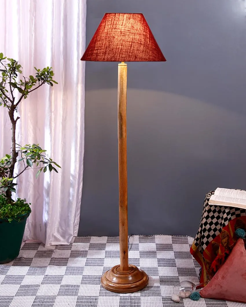 Elegant Jute Conical Shade Floor Lamp with Wooden Base | 14 x 59 Inches