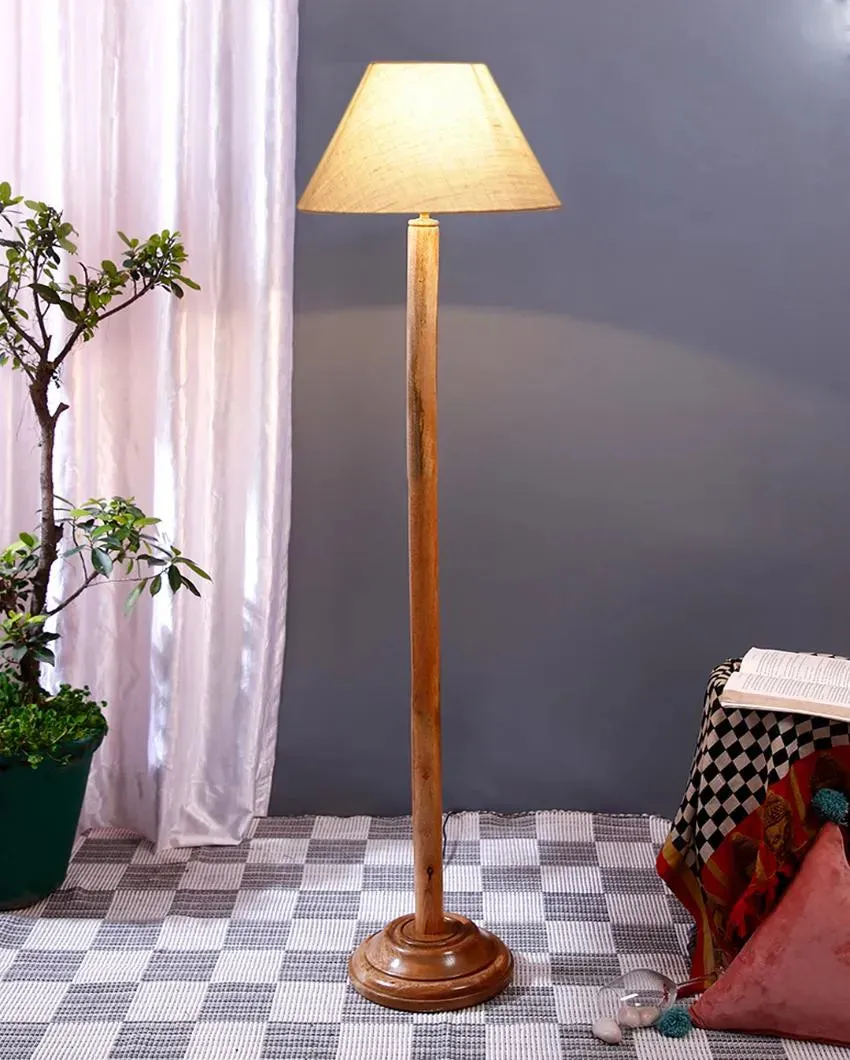 Elegant Jute Conical Shade Floor Lamp with Wooden Base | 14 x 59 Inches