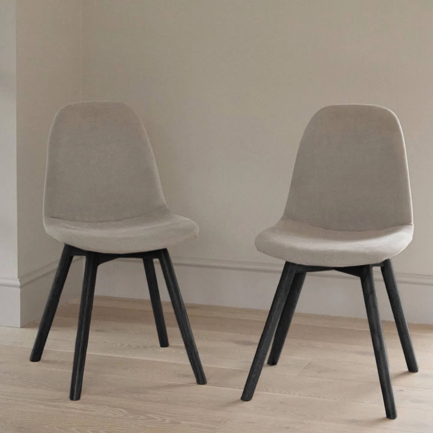 Ellis Dining Chairs - Set Of 2 - Soft Beige with Black Oak Legs