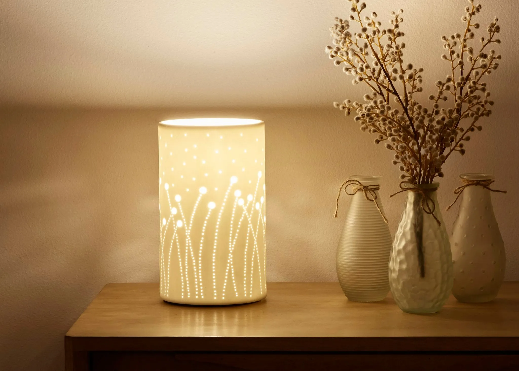 Emporium Cylinder Lamp- Cutout White 12x12x20cm