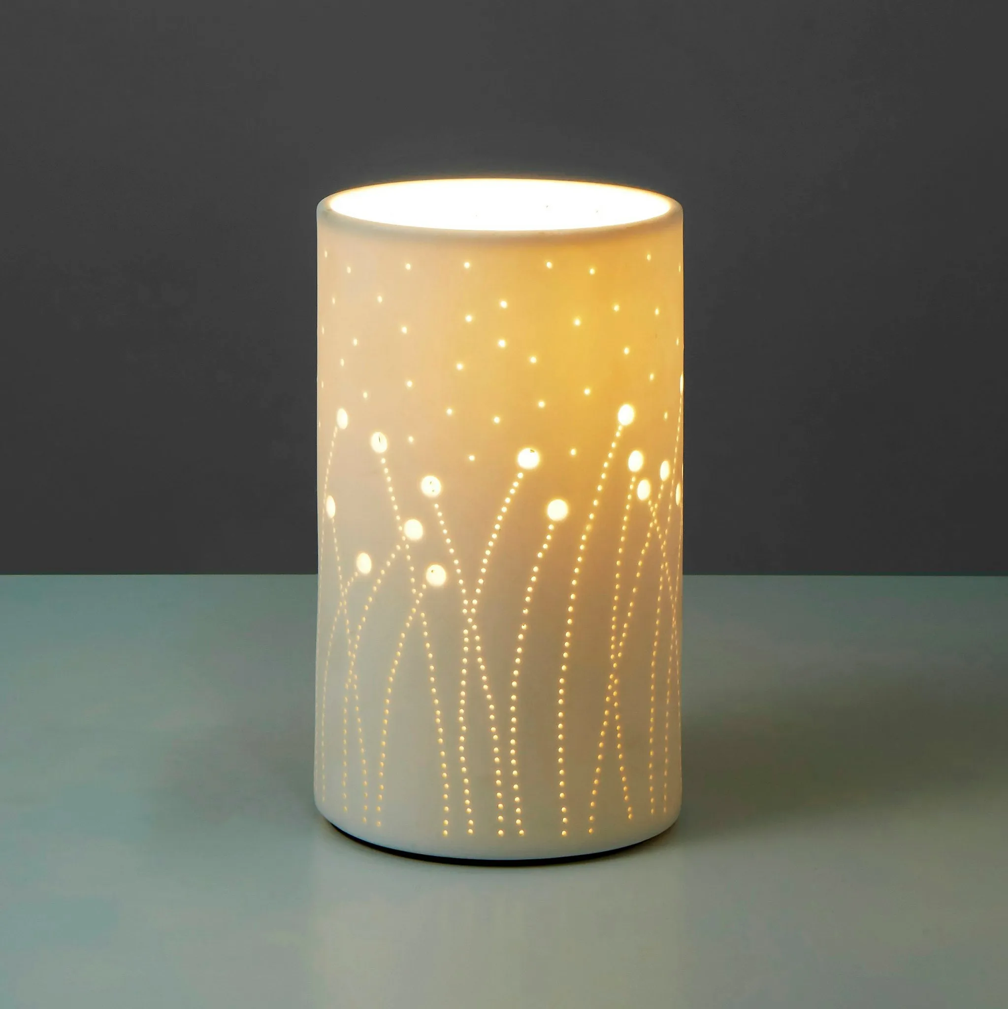 Emporium Cylinder Lamp- Cutout White 12x12x20cm