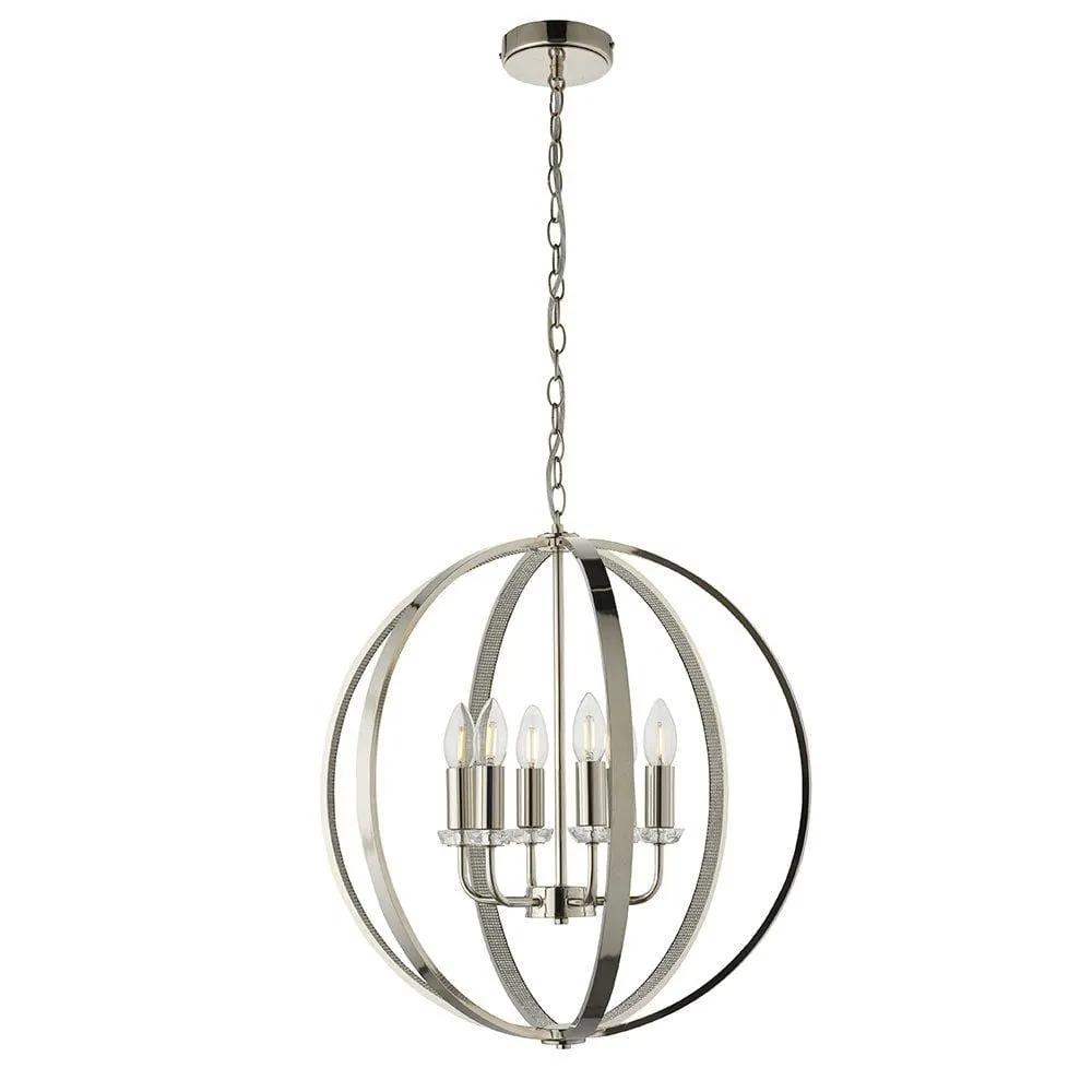 Endon 81508 Ritz 6 Light Pendant Bright Nickel