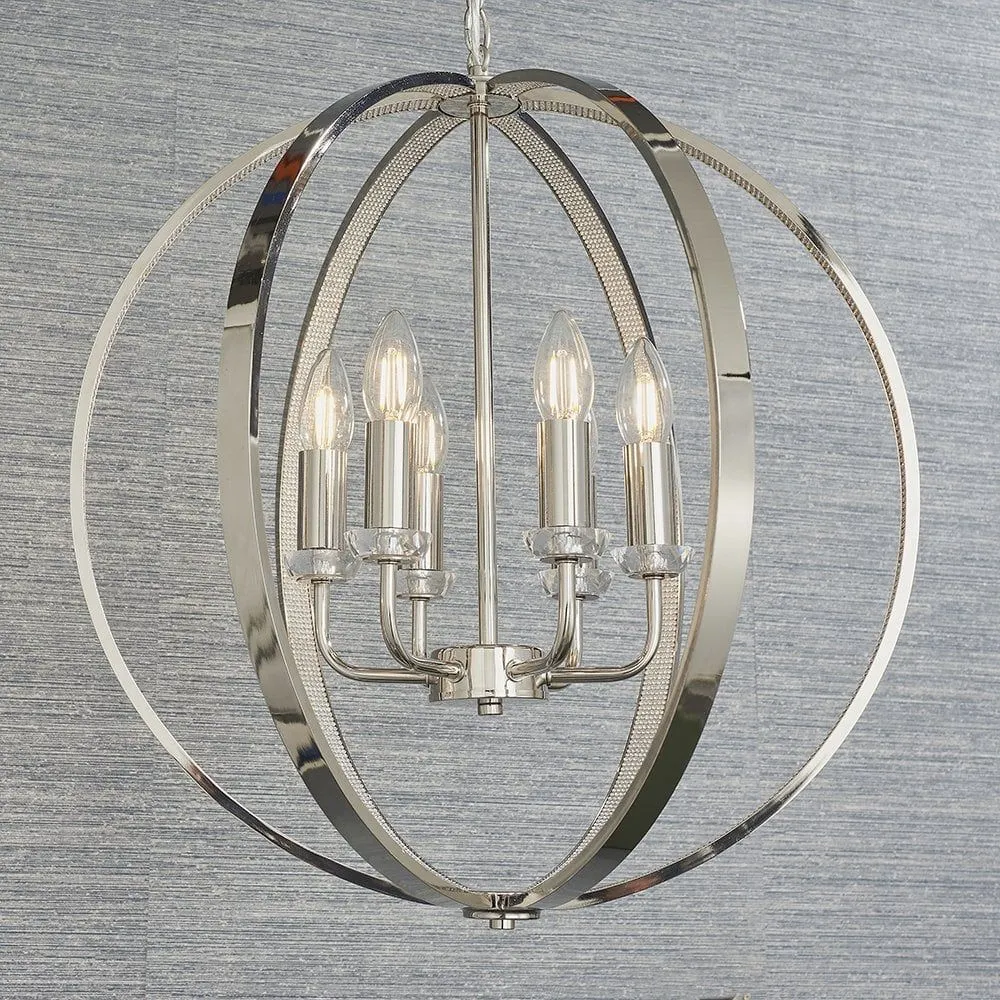 Endon 81508 Ritz 6 Light Pendant Bright Nickel