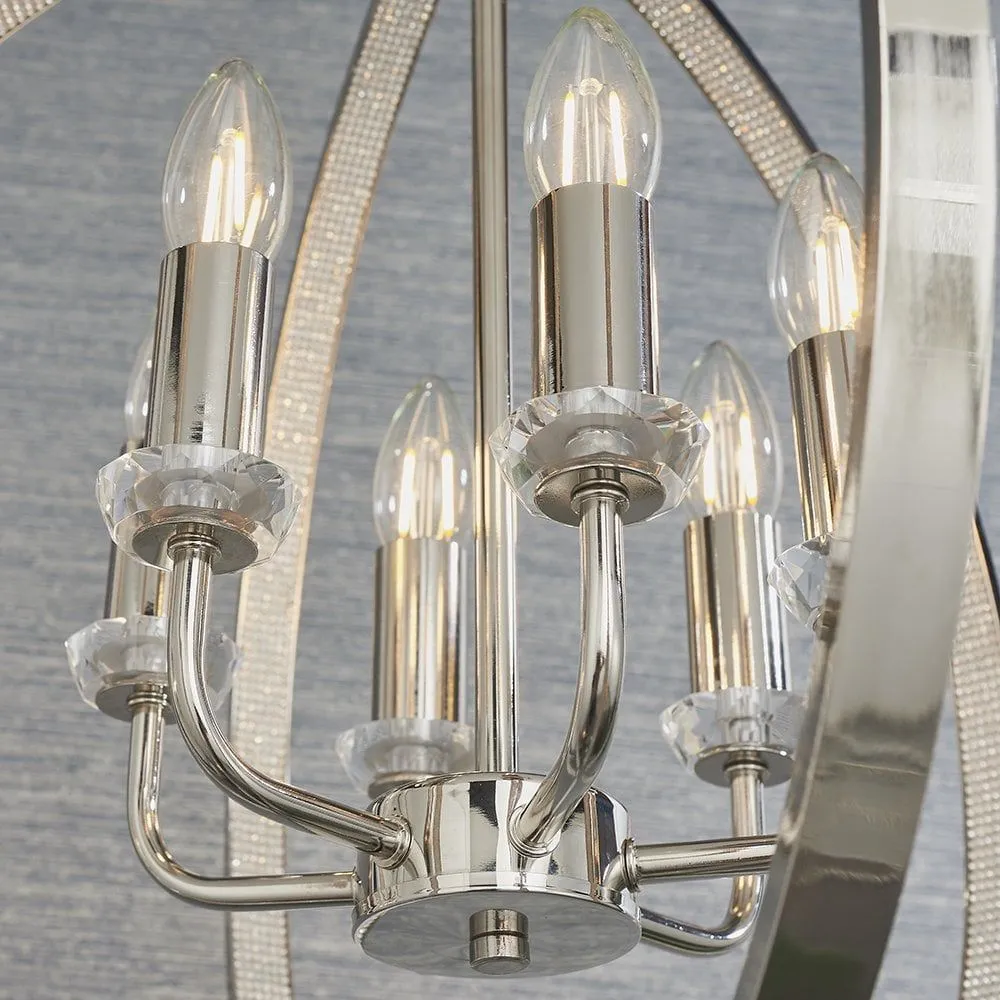 Endon 81508 Ritz 6 Light Pendant Bright Nickel