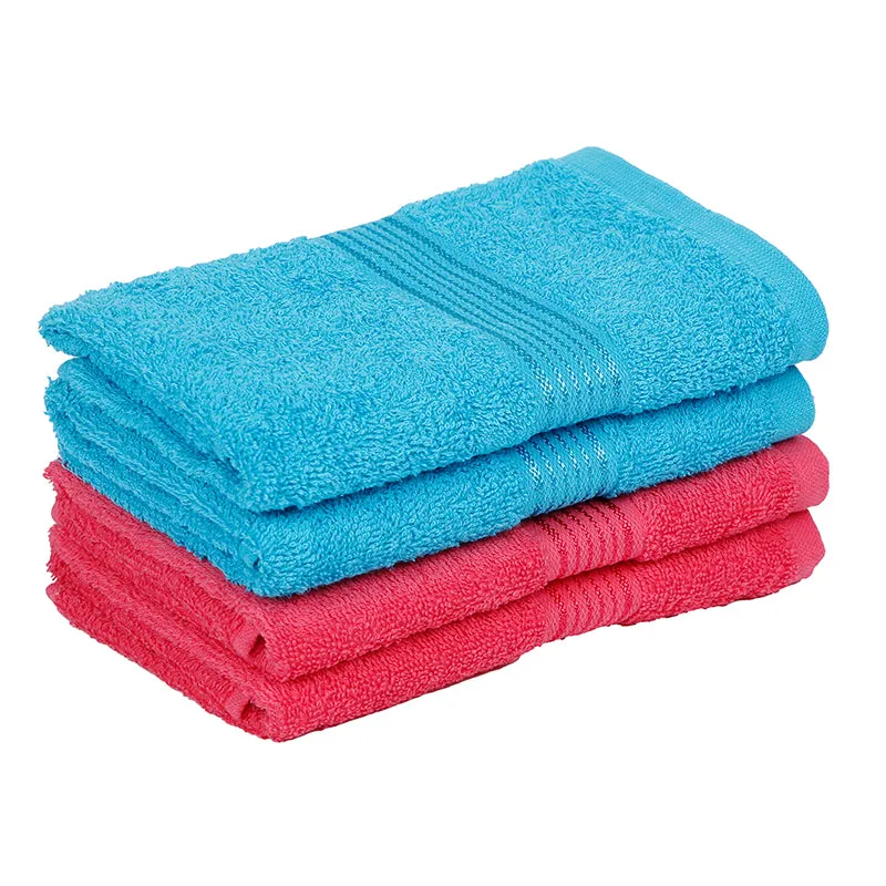 Eva Quick Dry Hand Towel (Blue & Pink) - Set Of Four