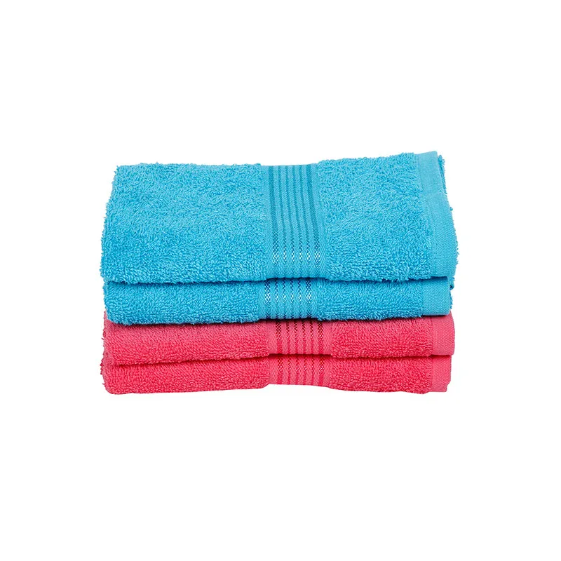 Eva Quick Dry Hand Towel (Blue & Pink) - Set Of Four