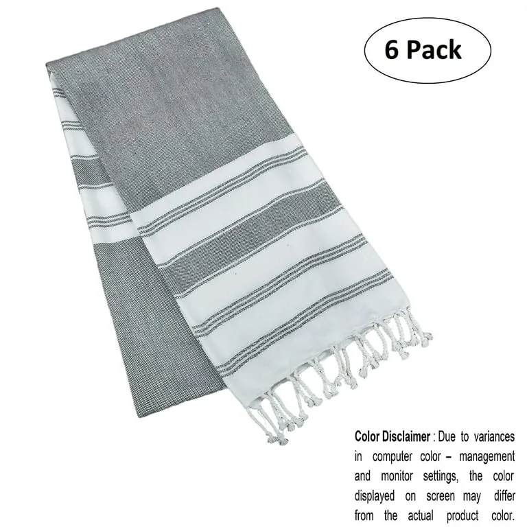 GLAMBURG Peshtemal Turkish Towel 100% Cotton Beach Towels Oversized 36x71 Set of 6, Cotton Beach Towels for Adults, Soft Durable Absorbent Extra Large Bath Sheet Hammam Towel - Charcoal Grey