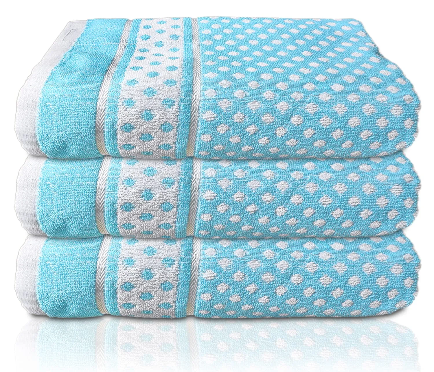 Heart Home Multiuses Dot Printed Soft Cotton Bath Towel, 30"x60" - Pack of 3 (Sky Blue)