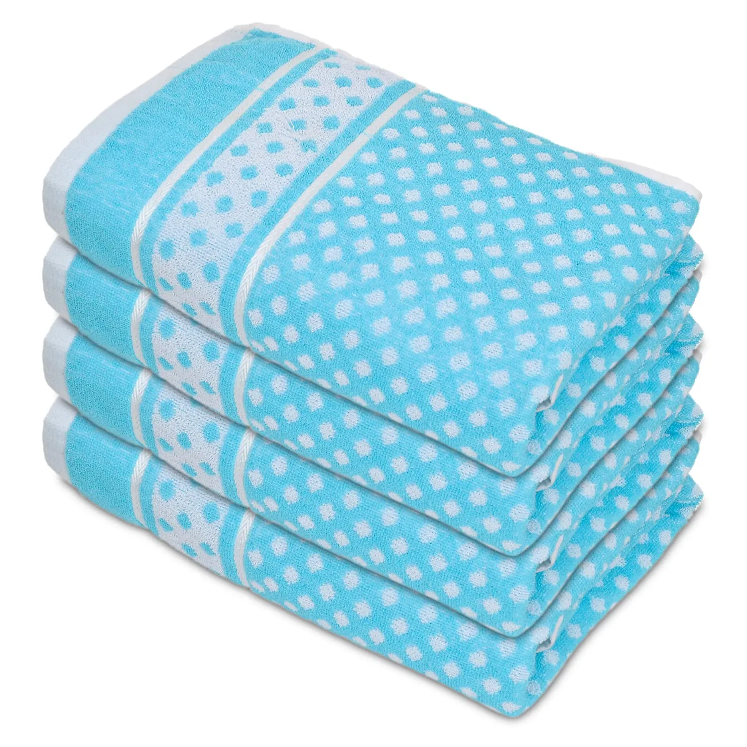 Heart HomeDot Printed Super Soft, Fluffy, and Absorbent, Cotton Bath Towel Perfect for Daily Use, 30"x60"- Pack of 4 (Sky Blue)