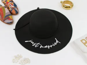 Just Married Black Felt Floppy Hat