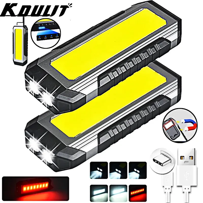 KDULIT Waterproof with Magnet Flashlight Portable COB Work Light LED 4000mAh Flashlights Multimode 18650 Camping Torch Light