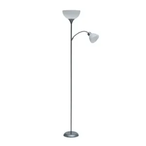 LAMP FLOOR-GREY METAL 2 WHITE SHADES 182cm H