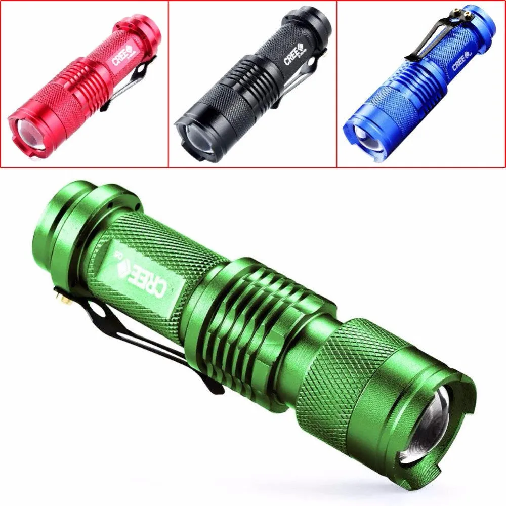 LED Flashlight Mini Zoom Tourch Led CREE Q5 2000LM Waterproof 3 Modes Zoomable Torch AA 14500 battery Flashlights 4 colors