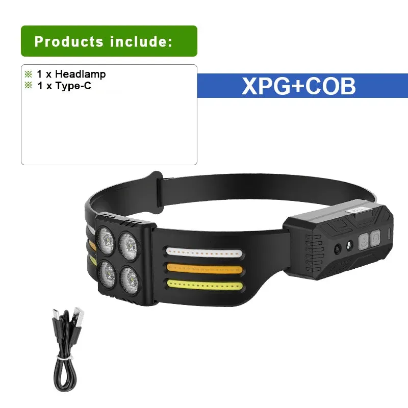 LED Induction Headlamp Portable Powerful COB Headlight Super Bright Red Running Head Light USB Built-in Battery Head Flashlights