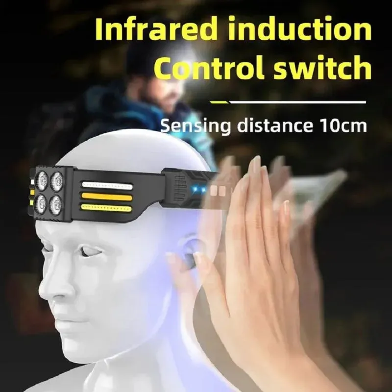 LED Induction Headlamp Portable Powerful COB Headlight Super Bright Red Running Head Light USB Built-in Battery Head Flashlights