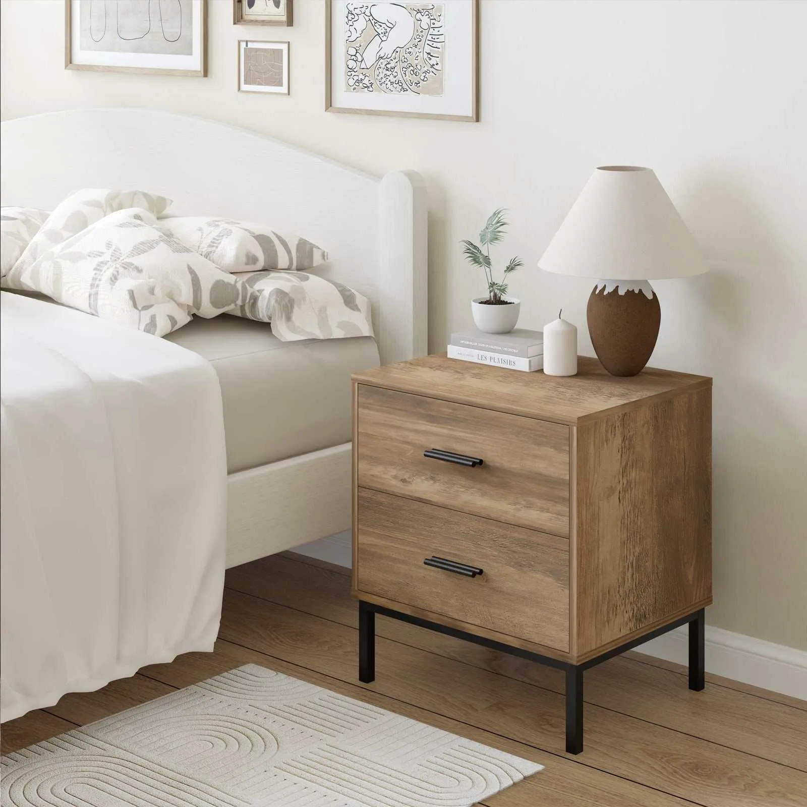 MerryLuk Bronx Bedside Table with 2 Drawers Dressing Table Set of 2