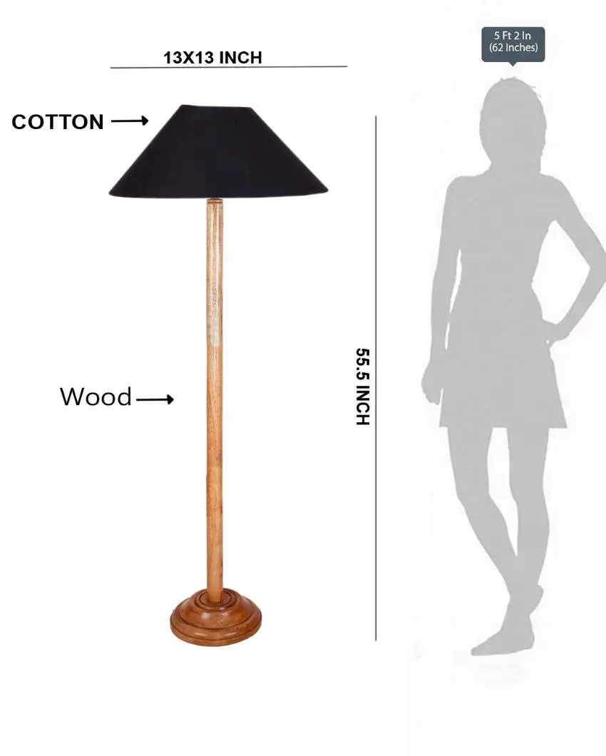 Metal Shade Floor Lamps With Natural Wooden Wase | 10 x 55 Inches