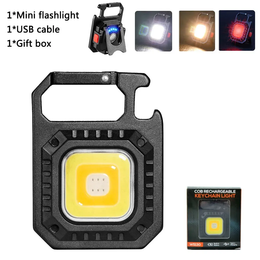 Mini LED Flashlight Keychain Light Multifunctional Portable COB Camping Flashlights USB Charging Work Lights Working for 5 Hours