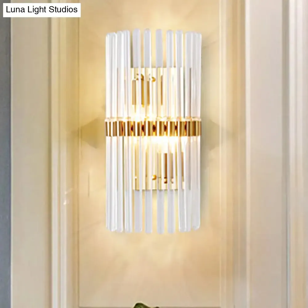 Modern Clear Crystal Wall Sconce - Stylish 2 Light Gold Finish for Living Room