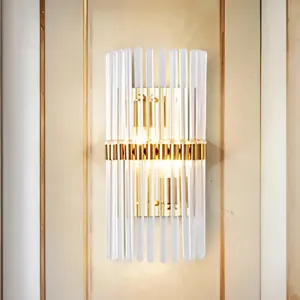 Modern Clear Crystal Wall Sconce - Stylish 2 Light Gold Finish for Living Room