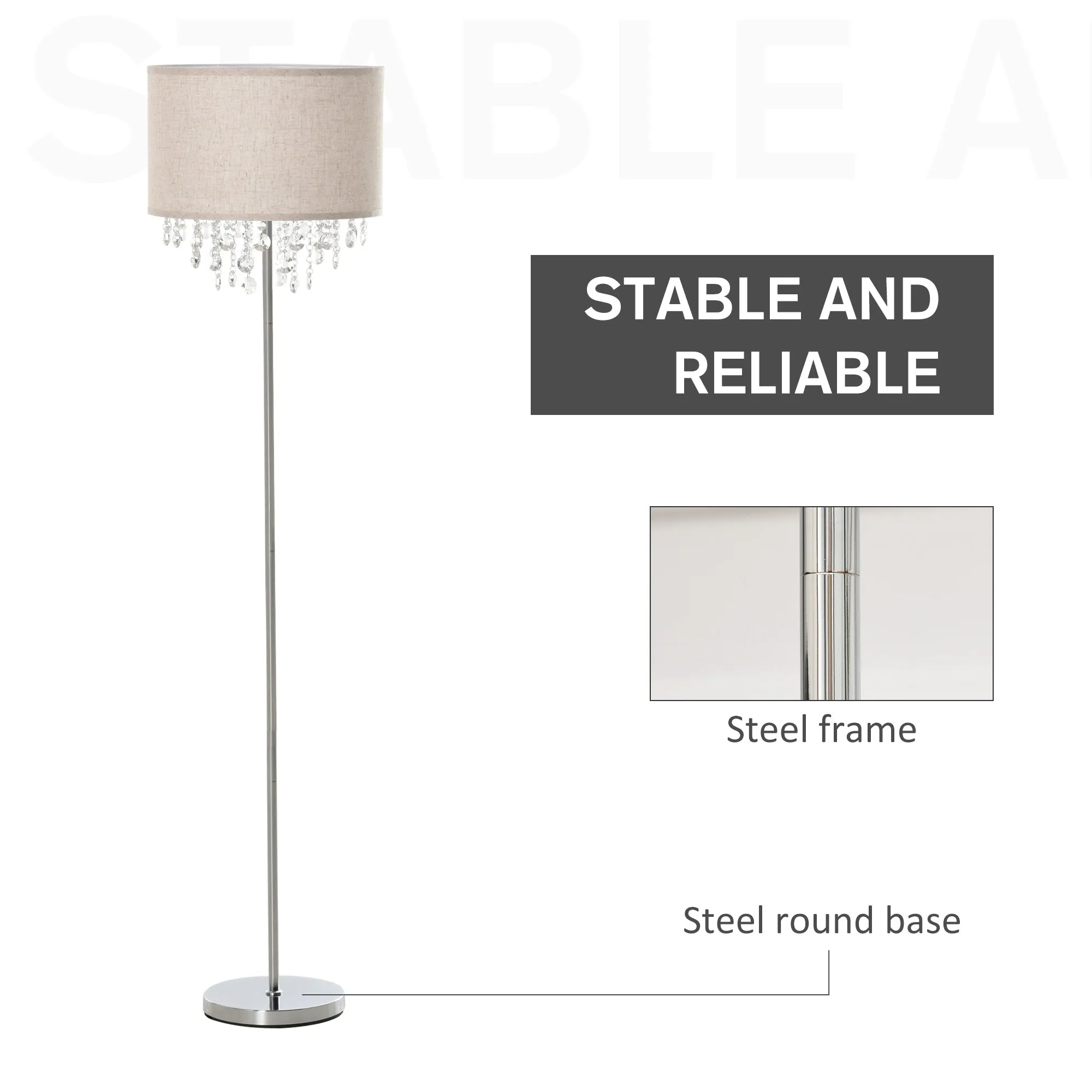 Modern Crystal Pendant Floor Lamp with Fabric Shade Metal Base for Home Office