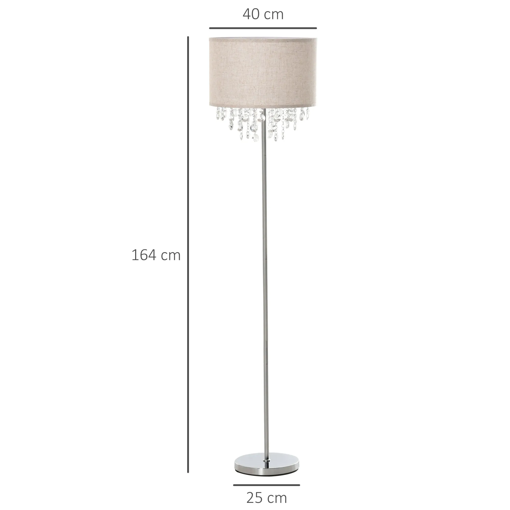 Modern Crystal Pendant Floor Lamp with Fabric Shade Metal Base for Home Office