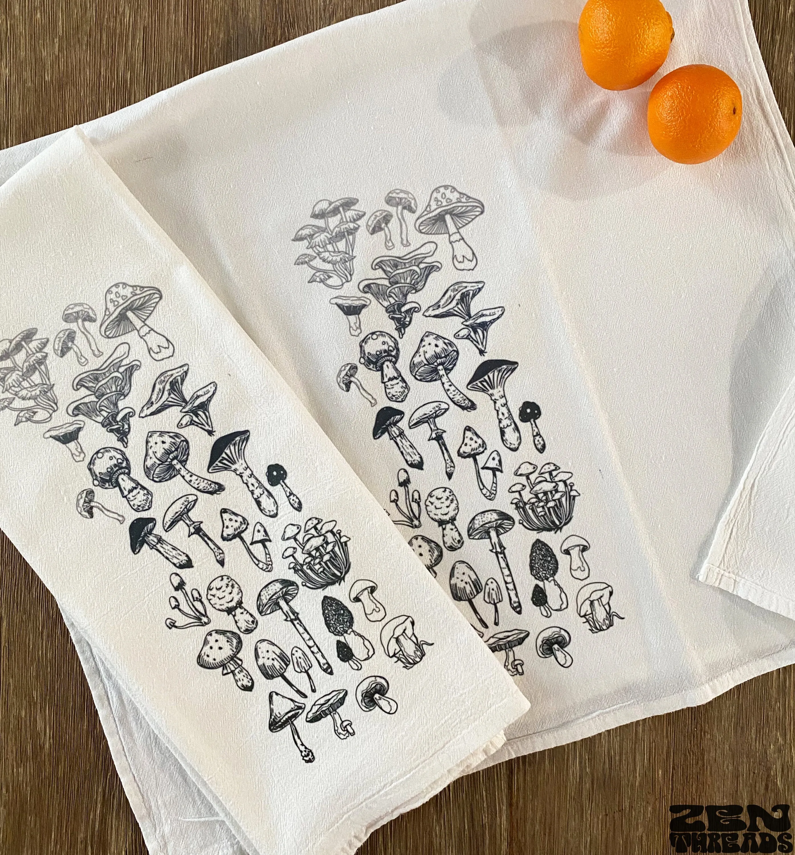 Mushrooms Grey Large Flour Sack Towel Fungi Bar Kitchen Gift Organic Natural Cotton tea towel gift