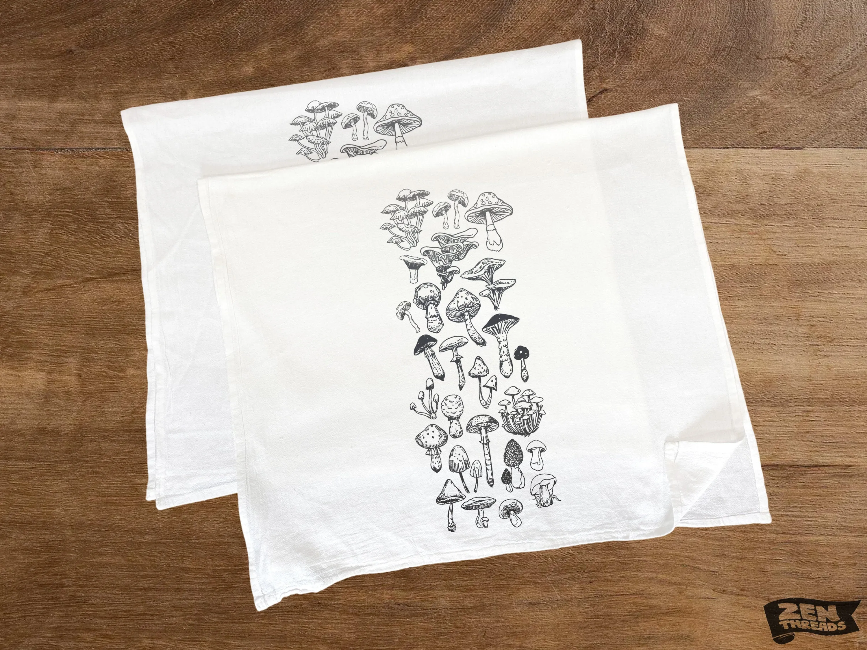 Mushrooms Grey Large Flour Sack Towel Fungi Bar Kitchen Gift Organic Natural Cotton tea towel gift