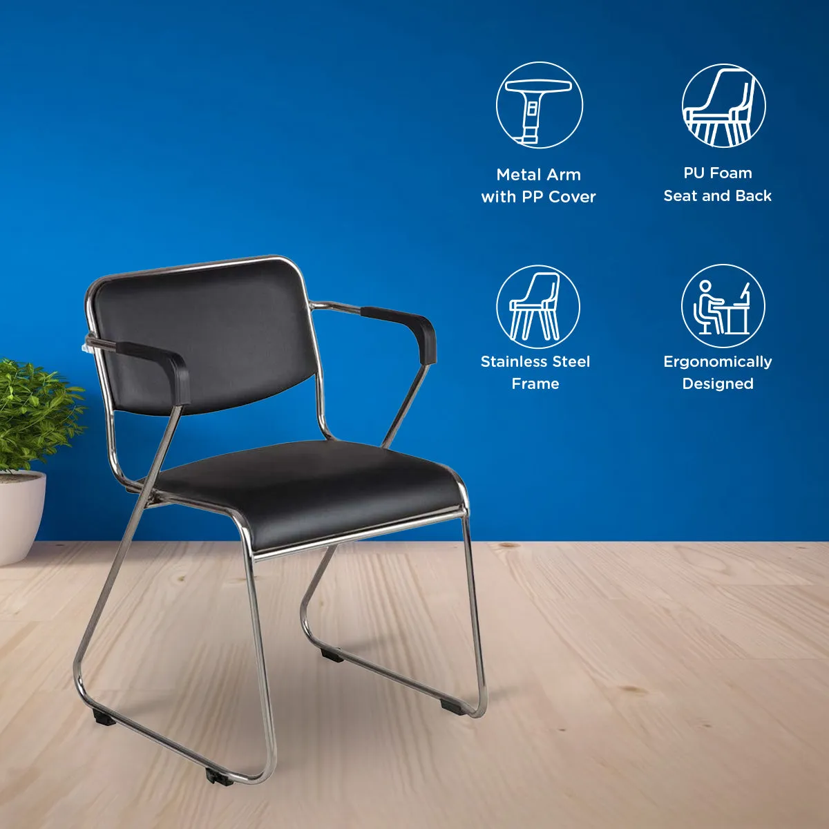 Nilkamal Contract 01 with Arm Visitor Chair (Black)