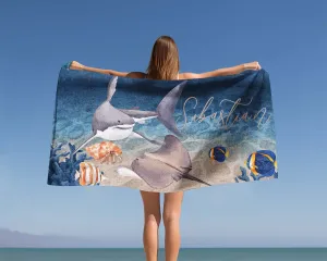 Personalised Beach Towel, Shark, Polycotton Towel