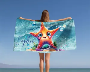 Personalised Beach Towel, Starfish, Polycotton Towel