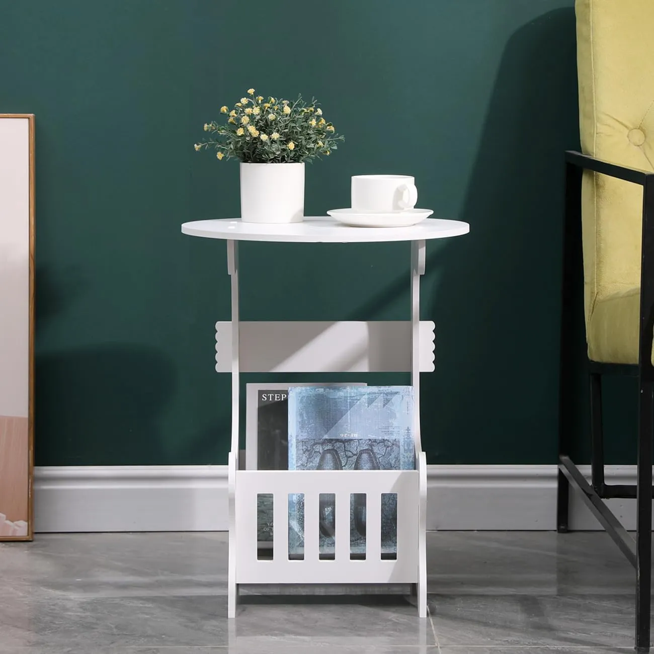 Portable Round End Table With Storage Basket Ra-118