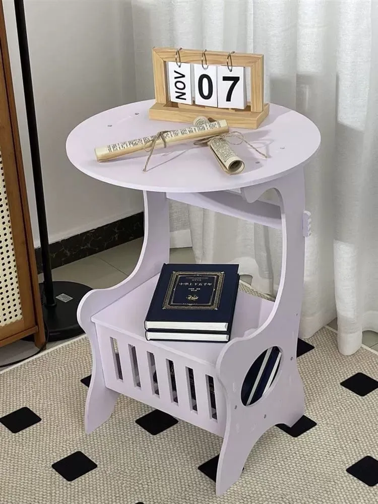 Portable Round End Table With Storage Basket Ra-118