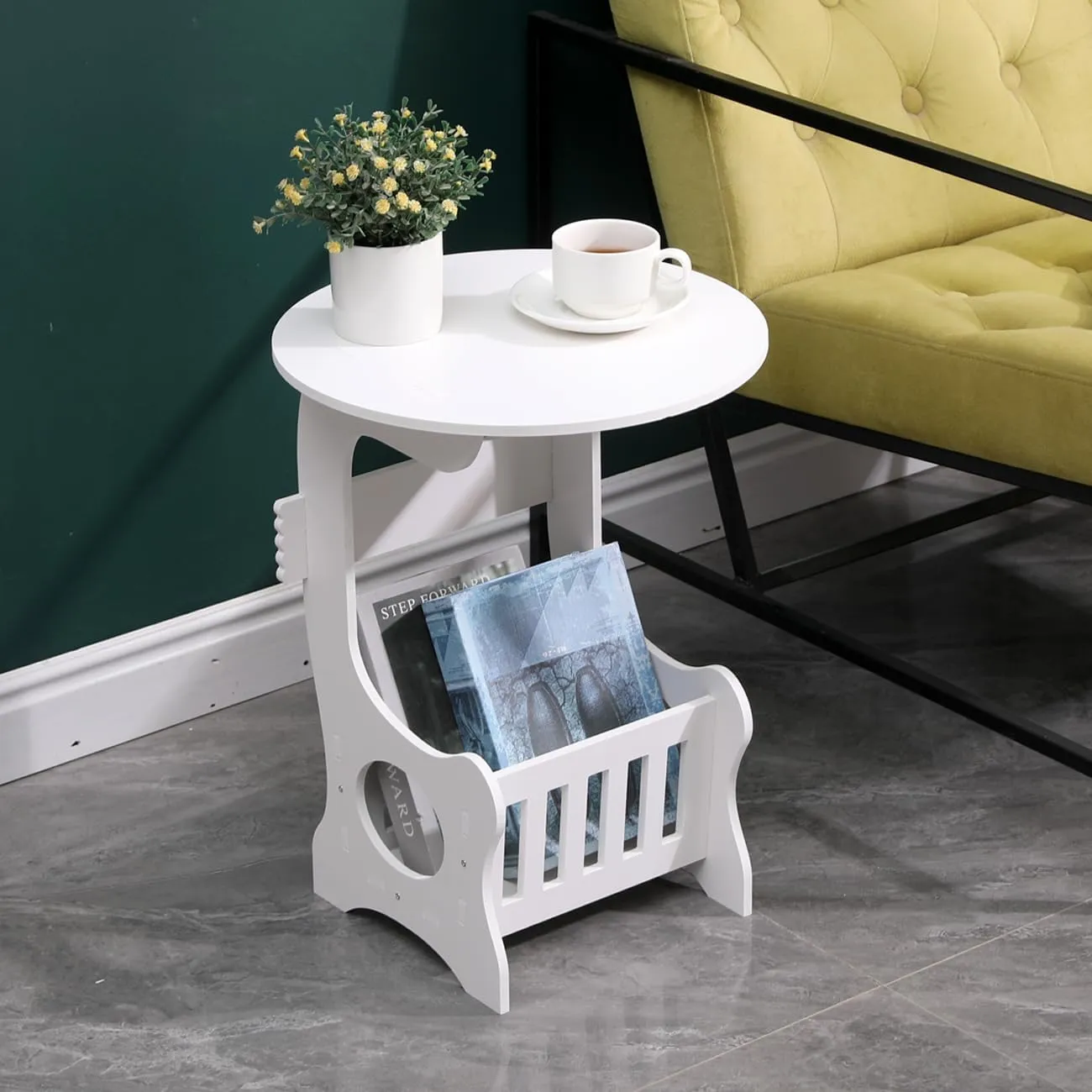 Portable Round End Table With Storage Basket Ra-118