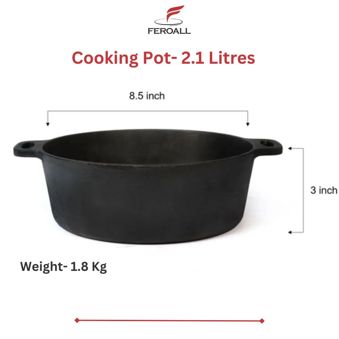 Pre Seasoned Cast Iron Cooking Pot | 2.1 litres, 1.8 kg