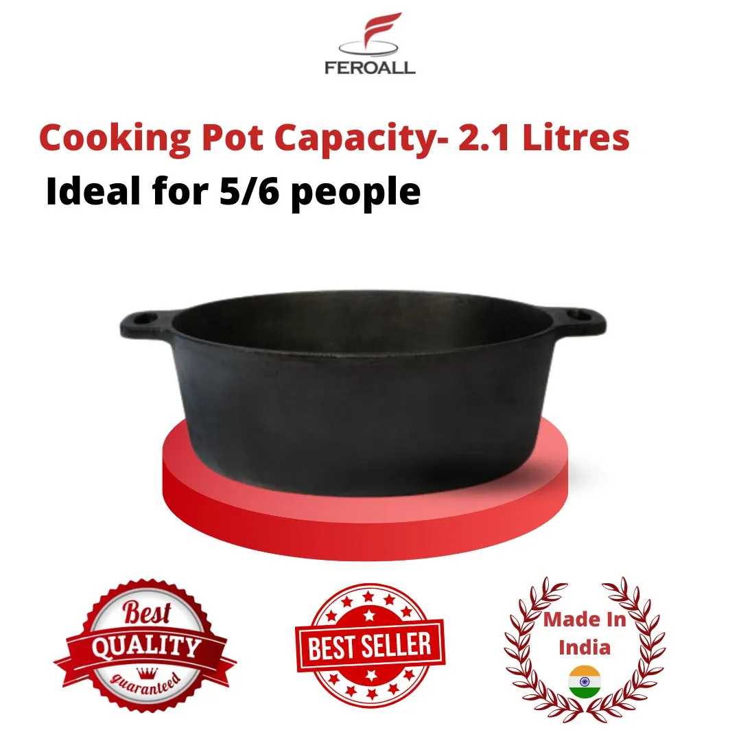 Pre Seasoned Cast Iron Cooking Pot | 2.1 litres, 1.8 kg