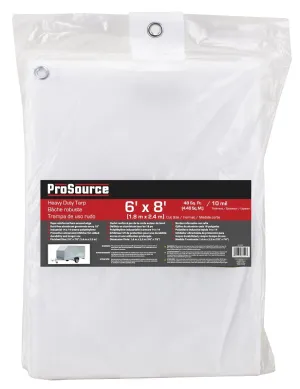 ProSource TW0608 Tarp, 8 ft L, 6 ft W, 10 mil Thick, Plastic, White :EA: QUANTITY: 1