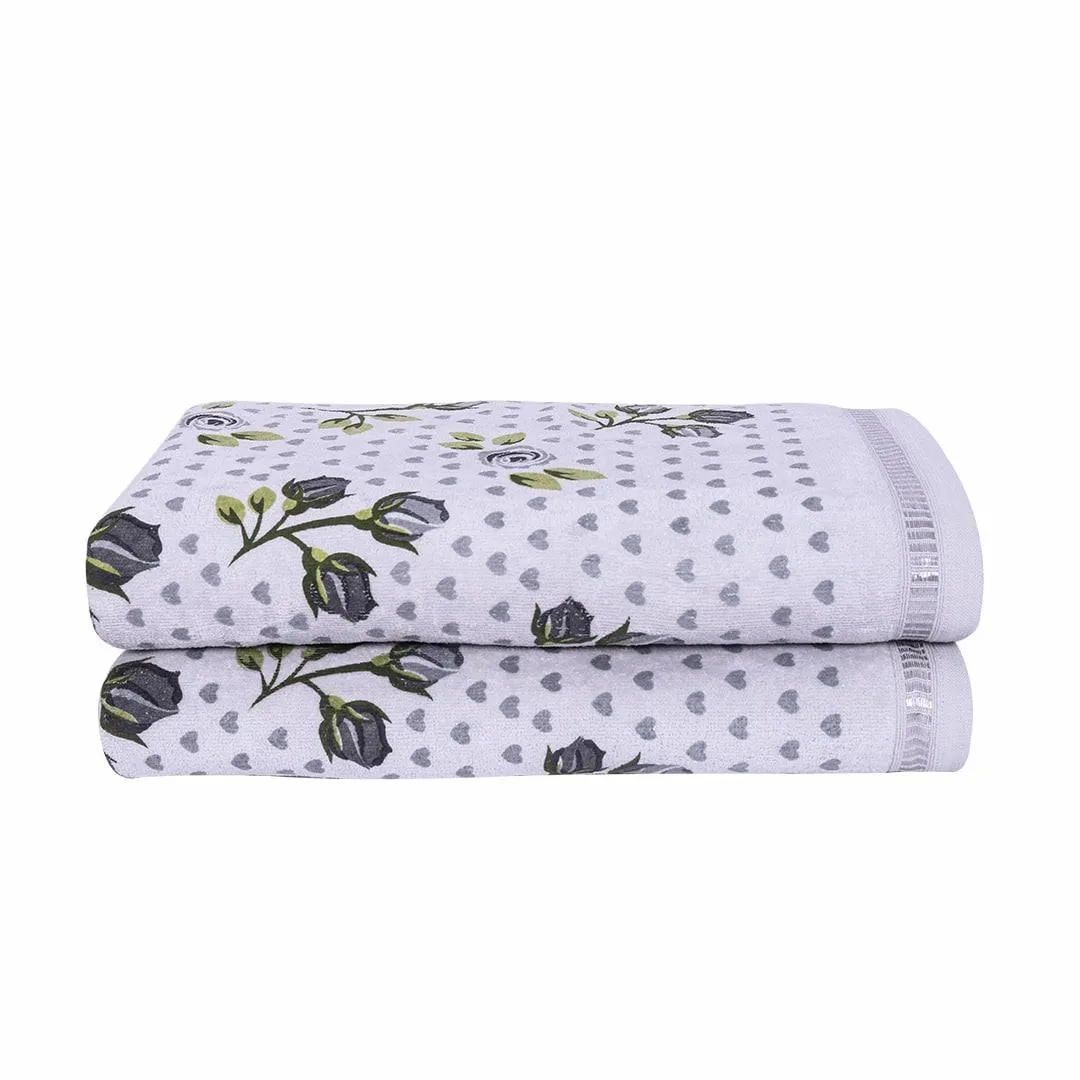 Rose N Heart 450 GSM Cotton Bath Towel Set Of 2