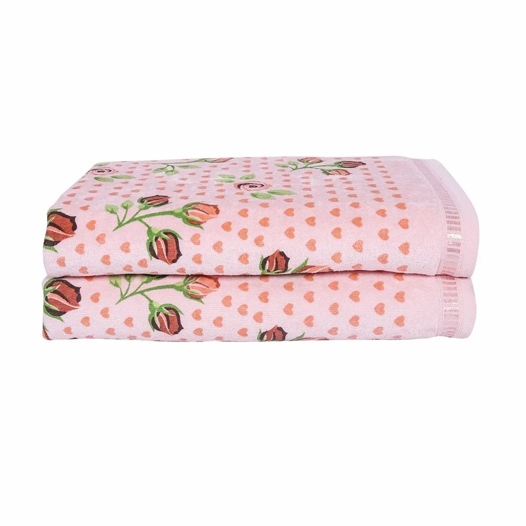 Rose N Heart 450 GSM Cotton Bath Towel Set Of 2